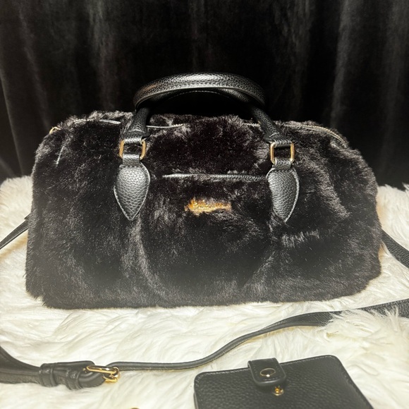 Rachel Roy Black Faux Fur Bag with Card Case - Picture 2 of 9